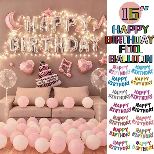 40Cm 3D Happy Birthday Letters Balloons Inflating Foil Banner Bunting Celebrate - Multicolour 3