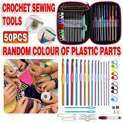 50PCS Hooks Set Crochet Sewing Tools Knitting Needles Aluminum DIY Weave Craft