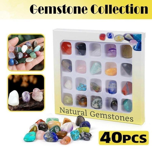 40Pcs Natural Polished Gemstone Collection Set for Display Education Crafts and Gifts
