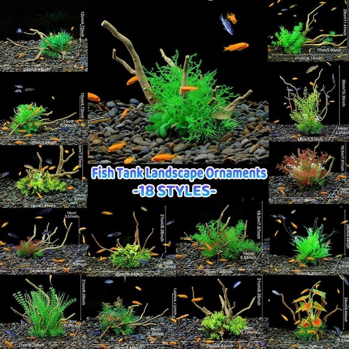 Aquarium Landscaping Decoration Artificial Wood and Plants Fish Tank Ornament - CM1902-Green