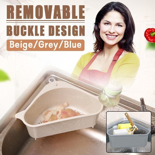 Triangle Sink Kitchen Storage Drain Basket Rack Shelf Holder Strainer Organizer - Beige