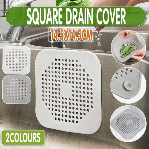 2X Square Drain Cover For Shower Drain Hair Catcher Flat Silicone Plug For Bath - Grey