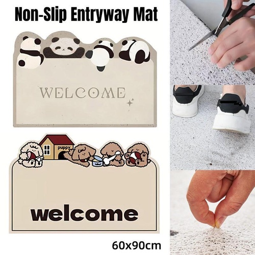 Cartoon Non Slip Household Silk Circle Floor Mat Durable Entryway Rug Can Be Cut - Dog