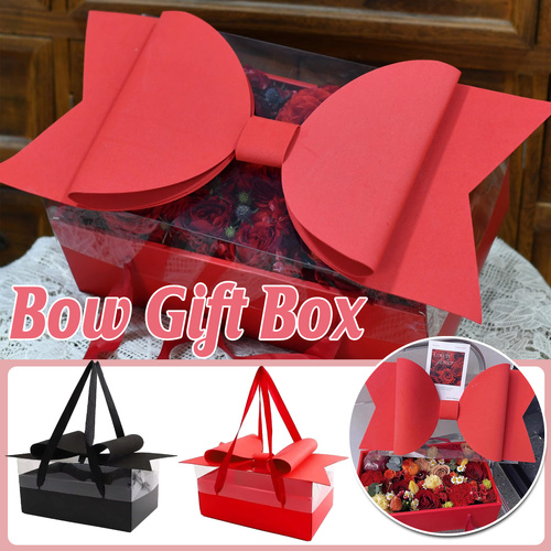 Clear Handheld Flower Gift Box Bow Fruit Flower Packaging Display Box Floral - Red