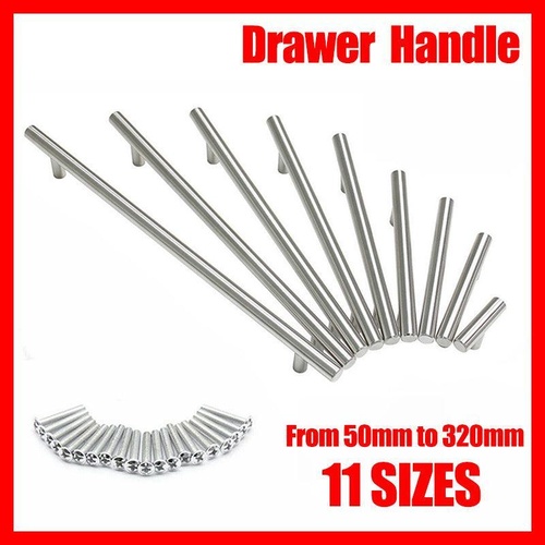 5pcs Silver Kitchen Cabinet Door Handles Stainless Steel Door Drawer Pull T Bar - 300mm/192mm