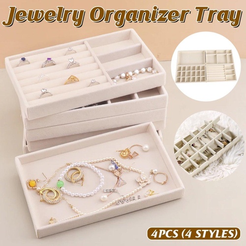 4PCS Flannel Jewelry Storage Trays Necklace Ring Earrings Organizer
