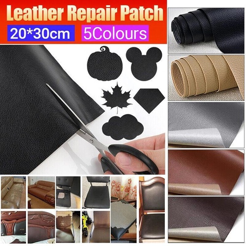 2X Self Adhesive Leather Repair Patches Kit for Sofa Couch Auto Interior Use - Dark Grey