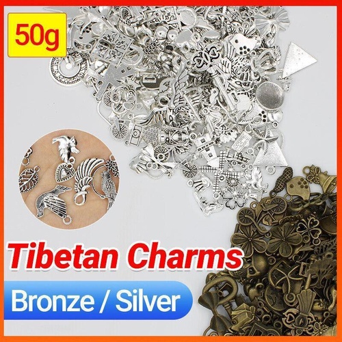 Mixed Tibetan Charms Pendants 50g Silver Bronze for Jewellery DIY Craft Making - Silver