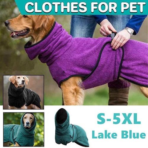 Dog Puppy Hoodies Jacket Solid Coat Pet Winter Soft Warm Clothes S-5XL Lake Blue - M
