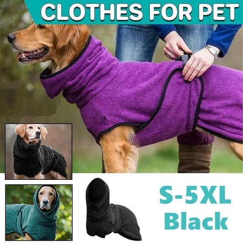 Dog Puppy Hoodies Jacket Solid Coat Pet Winter Soft Warm Clothes S-5XL Black - L