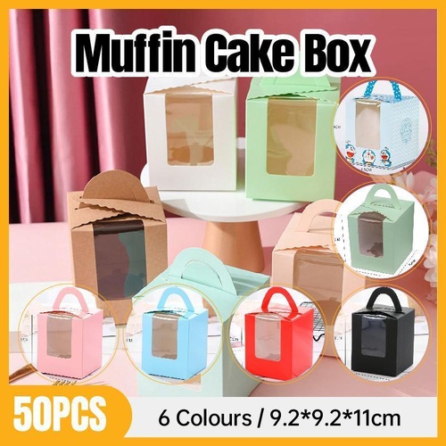 50 Pack Premium Cupcake Boxes with Window Thickened Cardboard Muffin Holders - Black