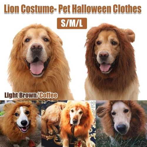 Lion Costume Mane Wig Large Dog Fancy Dress Up Party for Pet Halloween Clothes - Light Brown-L