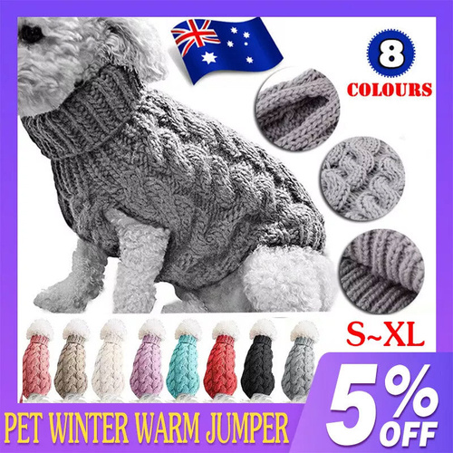 Puppy Dog Jumper Winter Warm Knitted Sweater Pet Clothes Small Dogs Coat Thermal S Size - Grey