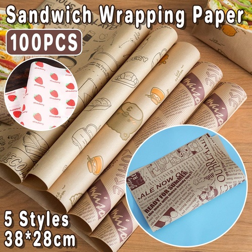 100pcs Sandwich Wrappers Oil Blotting Coated Paper Air Fryer Baking Parchment - Pink Strawberry