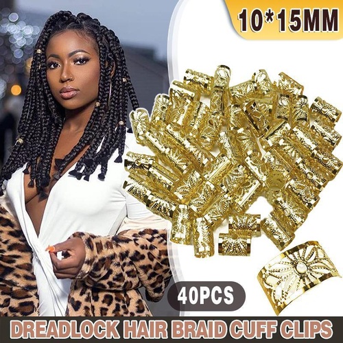 40PCS Gold Dreadlock Hair Braid Cuff Clips Adjustable Beads for Braids and Styling