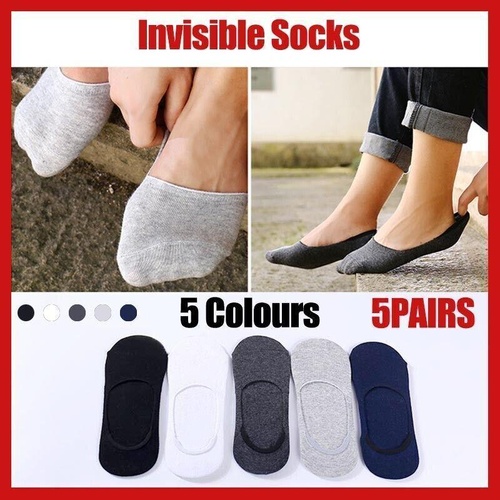5 Pairs No Show Liner Socks Non Slip Cotton Low Cut Invisible Unisex Footies - Dark Grey