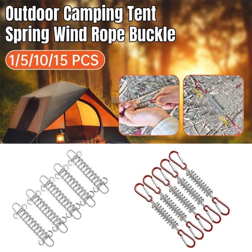 1-15PCS Outdoor Camping Tent Spring Wind Rope Buckle Fix Hook Buckles Silver Red - 10pcs