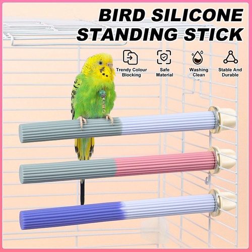 Non-Slip Silicone Parrot Perch Stand Stick Grinding Claw Bird Cage Accessories - Pink Grey