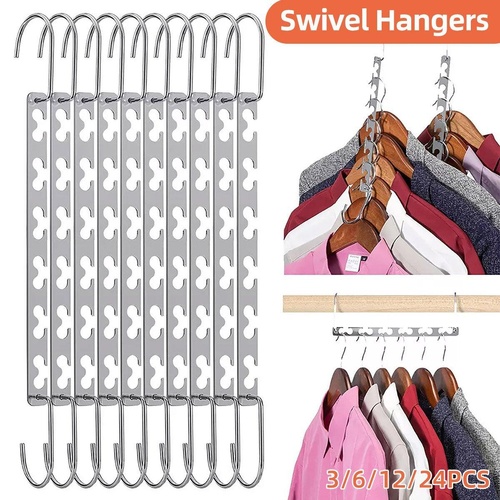 Clothes Hanger Space Saving Hook Folding Wardrobe Multipurpose Rack Coat Pants - 6PCS