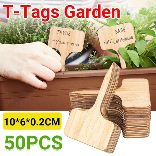 50PCS Bamboo Garden Plant Labels T-Shaped Marker Tags 10x6cm