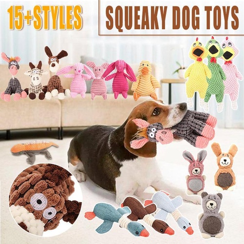 Squeaky Dog Toy Plush Chew Rope Pet Puppy Toys with Squeaker Crinkle for Teething - Green Chicken