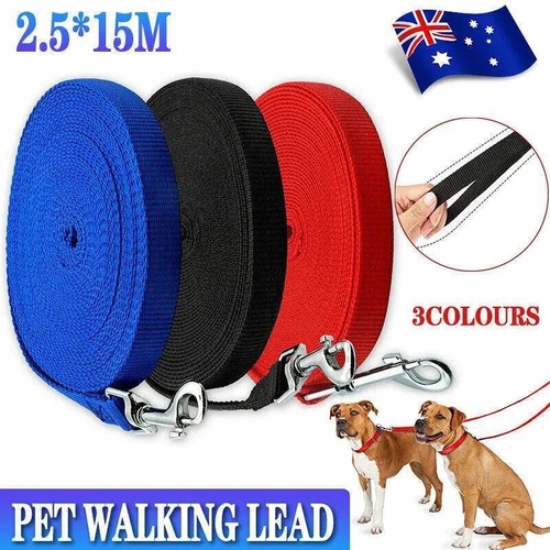 50Ft/15M Long Dog Lead Pet Puppy Leash Training Obedience Recall Walk Tracking - Red