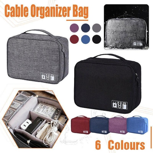 Cable Organizer Bag Charger USB Electronic Accessories Storage Travel Case - Purple