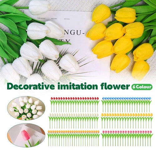 20PCS Real Touch Artificial Tulip Bouquet Fake Flowers for Home Wedding Decor - Yellow