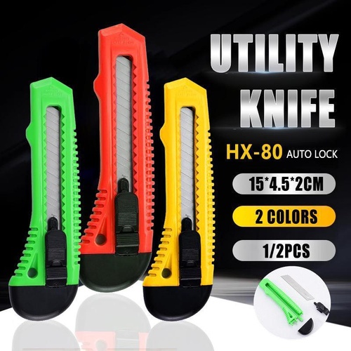1/2/3PCS Utility Stanley Knife With Blades Blade Retractable Heavy Duty Box Cutter - Red-1PC