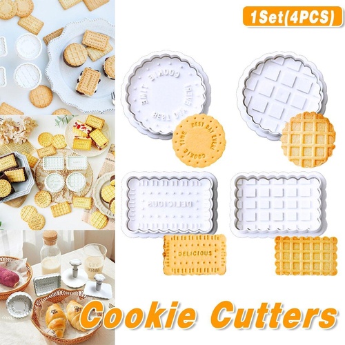4PCS Plaid Cookie Stamp Set Waffle Biscuit Cutter Press Home Baking Tool Kit