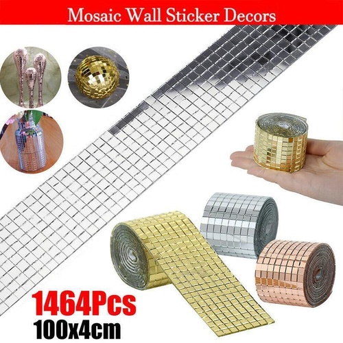 Diy Mini Mosaic Tiles Self-Adhesive Square Mirror Glass Wall Sticker Decors - Gold