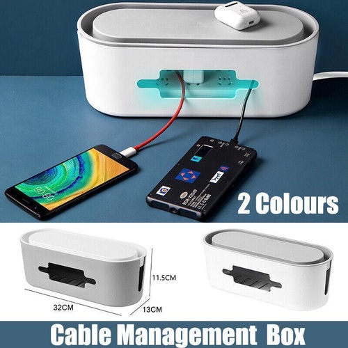 Cable Power Management Storage Box Socket Wire Tidy Organiser Hide Case - White