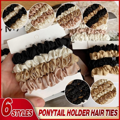 4Pcs/Set Silk Satin Small Scrunchies Ponytail Hair Ties Hair Rope Rubber Bands - D