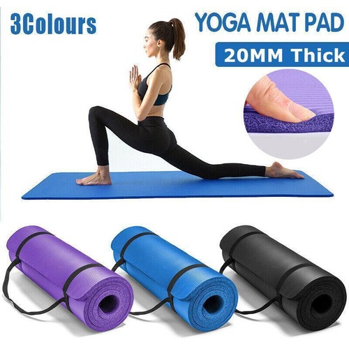 20MM Thick Yoga Mat Pad NBR Nonslip Exercise Fitness Pilate Gym Durable - Black