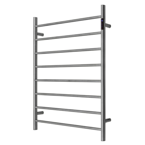 Premium Gunmetal Heated Towel Rack with LED control - 8 Bars, Round Design, AU Standard, 1000x850mm Wide