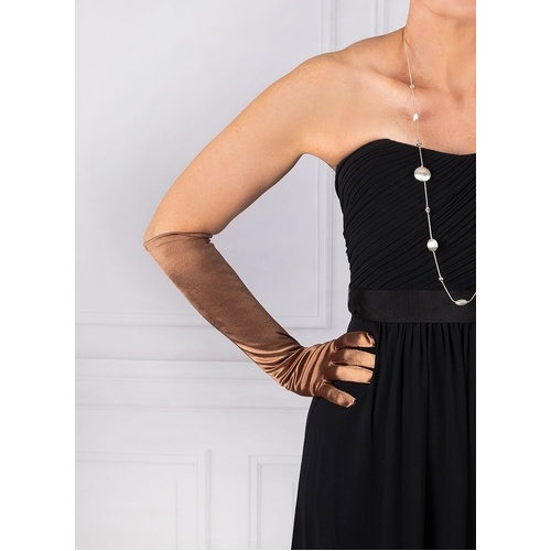 Dents Womens Long Above Elbow Satin Gloves  - Bronze