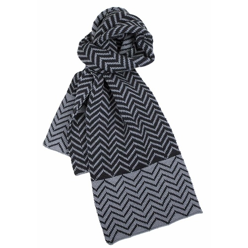 Dents Zig Zag Two-Tone Knit Scarf Warm Winter Ski - Black/Charcoal