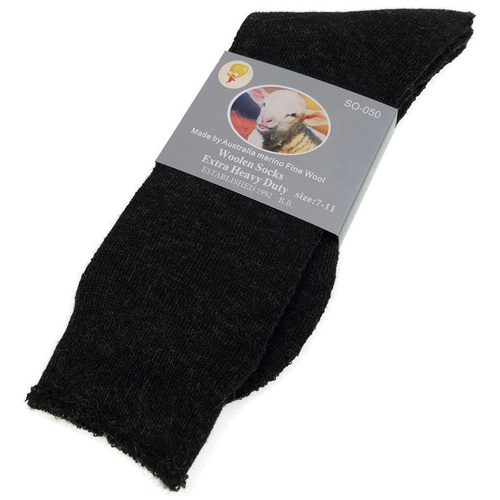 1 Pair Merino Wool Blend Woolen Work Socks Hiking Heavy Duty Warm Winter Thermal - Black - 7-11