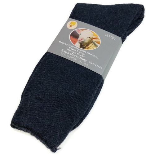 1 Pair Merino Wool Blend Woolen Work Socks Hiking Heavy Duty Warm Winter Thermal - Navy - 11-14