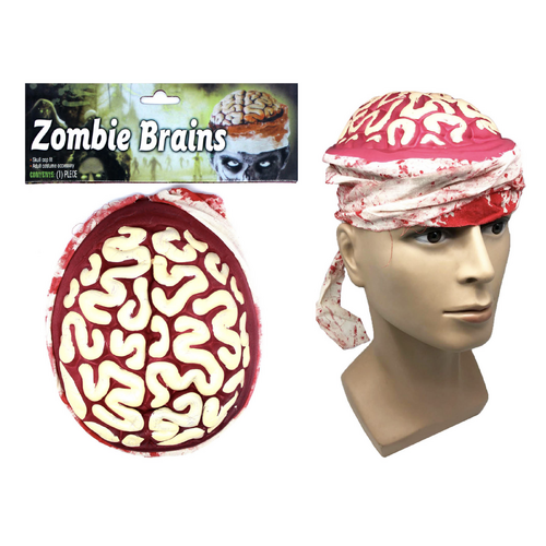 Zombie Brain Skull Cap Costume Halloween Bloody Headpiece Fancy Dress Bandage