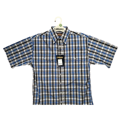 BISLEY SHORT SLEEVE SHIRT Everyday Casual Business Work Cotton Blend Check - BS2572_CBLK (BLK) - S