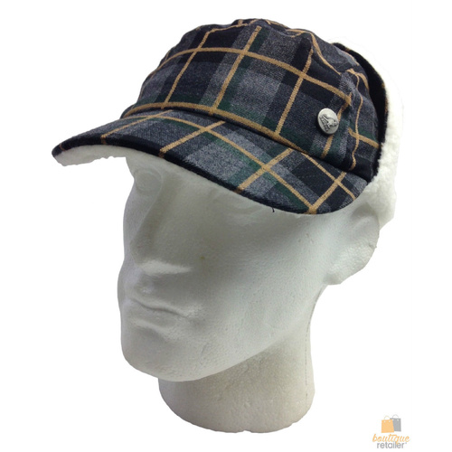 KANGOL Plaid Supre Ushanka Sherpa Chullo Lined Hat Warm Winter Ear Trapper Flying - Grey/Black - S/M