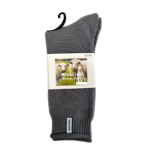 1 Pair Premium Mens Wool Heavy Duty Thick Work Socks Cushion Woolen - Grey - 7-11