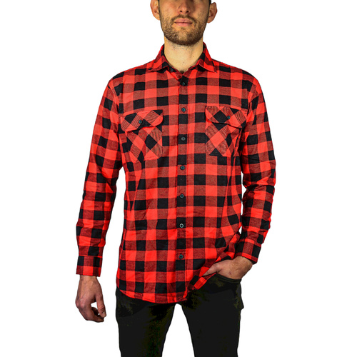Jacksmith Quilted Flannelette Shirt Mens Jacket 100% Cotton Padded Warm Winter Flannel - Red/Black - XL