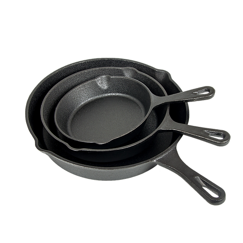 Pre Seasoned Cast Iron Skillet Fry Pan Set 3 Pcs Frying Pan Set