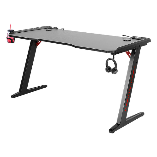 LED Gaming Desk Computer Table with Cup Holder Headphone Hook Cable Hole
