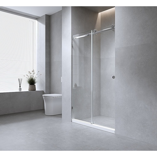 140cm Frameless Glass Sliding Shower Door with White Rail and Hardware