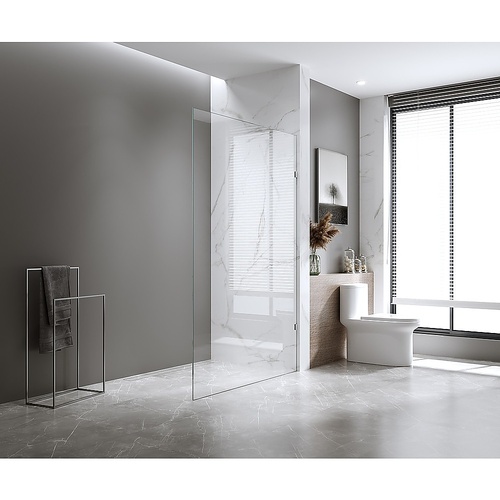 110x200cm Single Shower Glass Screen with Gunmetal F-brackets & Square Pole