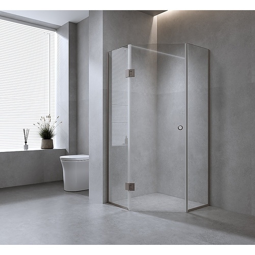 100cm Frameless Diamond Shower Screen with Nickel Channels and Brass Hinges & Round Handle