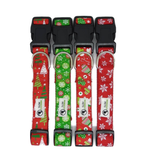 Christmas Dog Collars Adjustable - Moondidley Pets Large Red Xmas Trees